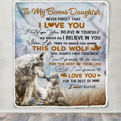 Personalized To My Bonus Daughter Blanket From Stepmom Never Forget That I Love You Wolf Stepdaughter Birthday Christmas Customized Bed Fleece Throw Blanket | siriusteestore