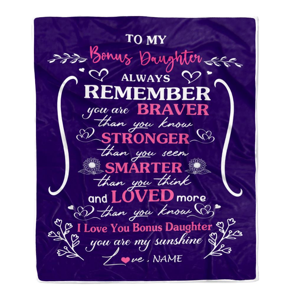 Personalized To My Bonus Daughter Blanket From Stepmom Stepdad Purple I Love You Stepdaughter Birthday Gifts Christmas Customized Bed Fleece Throw Blanket | siriusteestore