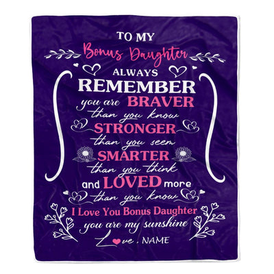 Personalized To My Bonus Daughter Blanket From Stepmom Stepdad Purple I Love You Stepdaughter Birthday Gifts Christmas Customized Bed Fleece Throw Blanket | siriusteestore