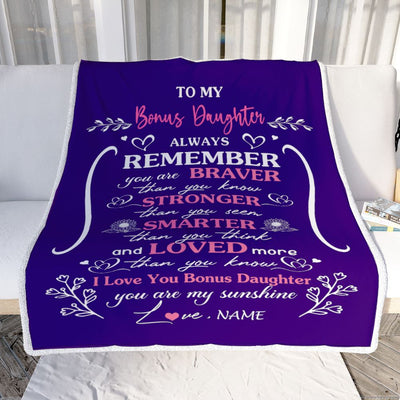 Personalized To My Bonus Daughter Blanket From Stepmom Stepdad Purple I Love You Stepdaughter Birthday Gifts Christmas Customized Bed Fleece Throw Blanket | siriusteestore