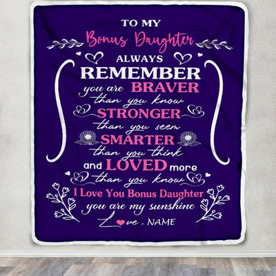 Personalized To My Bonus Daughter Blanket From Stepmom Stepdad Purple I Love You Stepdaughter Birthday Gifts Christmas Customized Bed Fleece Throw Blanket | siriusteestore