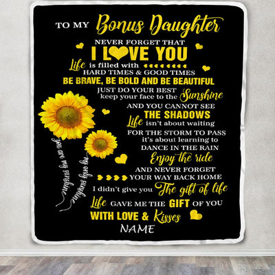 Personalized To My Bonus Daughter Blanket From Stepmom Sunflower Never Forget I Love You Birthday Celebrating Graduation Gift Christmas Fleece Blanket | siriusteestore