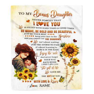 Personalized To My Bonus Daughter Blanket From Stepmom Sunflower Never Forget That I Love You Stepdaughter Gift Birthday Christmas Customized Fleece Blanket | siriusteestore