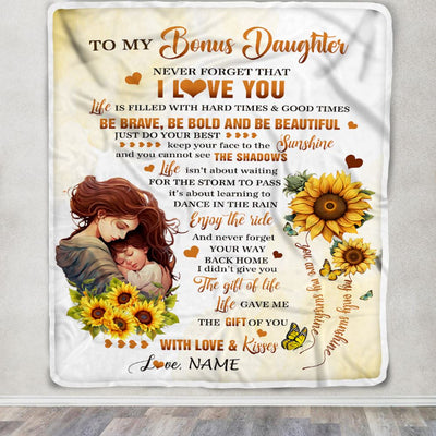 Personalized To My Bonus Daughter Blanket From Stepmom Sunflower Never Forget That I Love You Stepdaughter Gift Birthday Christmas Customized Fleece Blanket | siriusteestore
