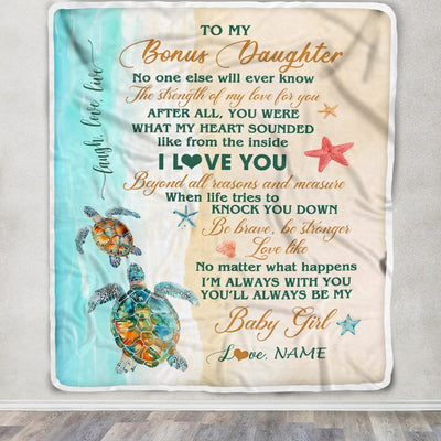 Personalized To My Bonus Daughter Blanket From Stepmom Turtle Laugh Love Live I Love You Stepdaughter Birthday Graduation Christmas Customized Fleece Blanket | siriusteestore