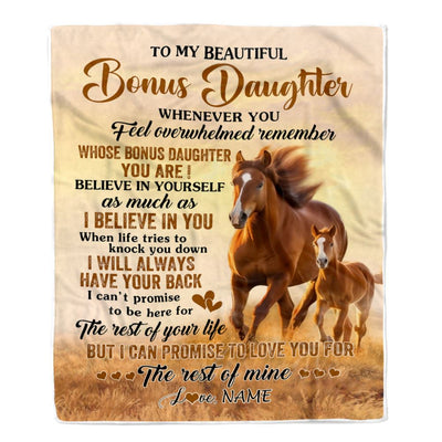Personalized To My Bonus Daughter Blanket From Stepmom Whenever You Feel Horse Stepdaughter Birthday Gifts Graduation Christmas Customized Fleece Blanket | siriusteestore