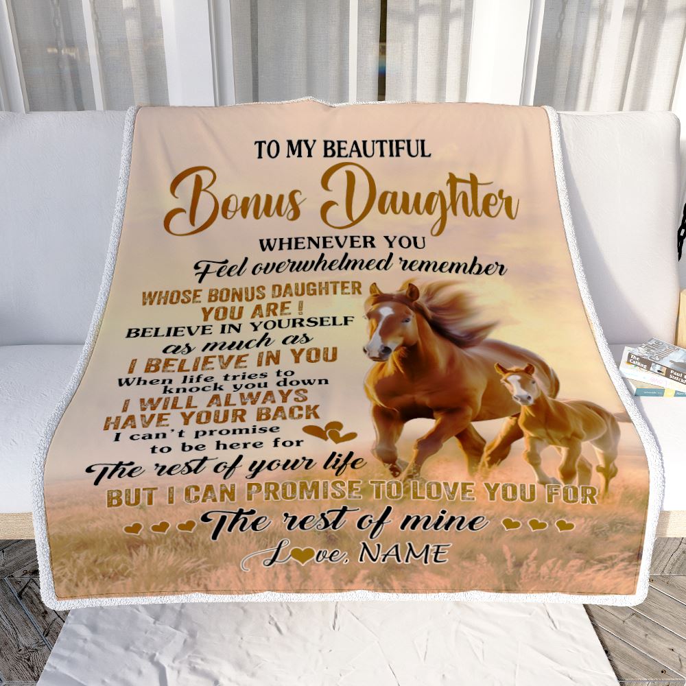 Personalized To My Bonus Daughter Blanket From Stepmom Whenever You Feel Horse Stepdaughter Birthday Gifts Graduation Christmas Customized Fleece Blanket | siriusteestore