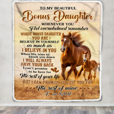 Personalized To My Bonus Daughter Blanket From Stepmom Whenever You Feel Horse Stepdaughter Birthday Gifts Graduation Christmas Customized Fleece Blanket | siriusteestore