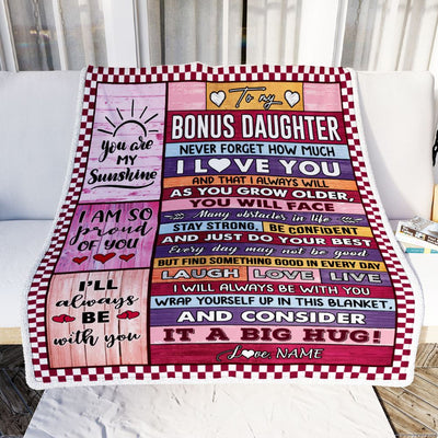 Personalized To My Bonus Daughter Blanket From Stepmom Wood Never Forget How Much I Love You Stepdaughter Birthday Christmas Customized Fleece Blanket | siriusteestore