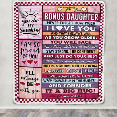 Personalized To My Bonus Daughter Blanket From Stepmom Wood Never Forget How Much I Love You Stepdaughter Birthday Christmas Customized Fleece Blanket | siriusteestore