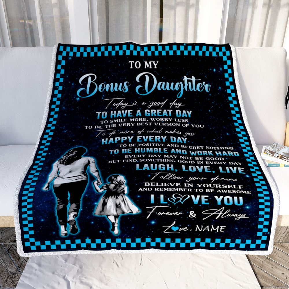 Personalized To My Bonus Daughter Blanket From Stepmother Every Day Laugh Love Live Stepmom Stepdaughter Birthday Gifts Christmas Customized Fleece Blanket | siriusteestore