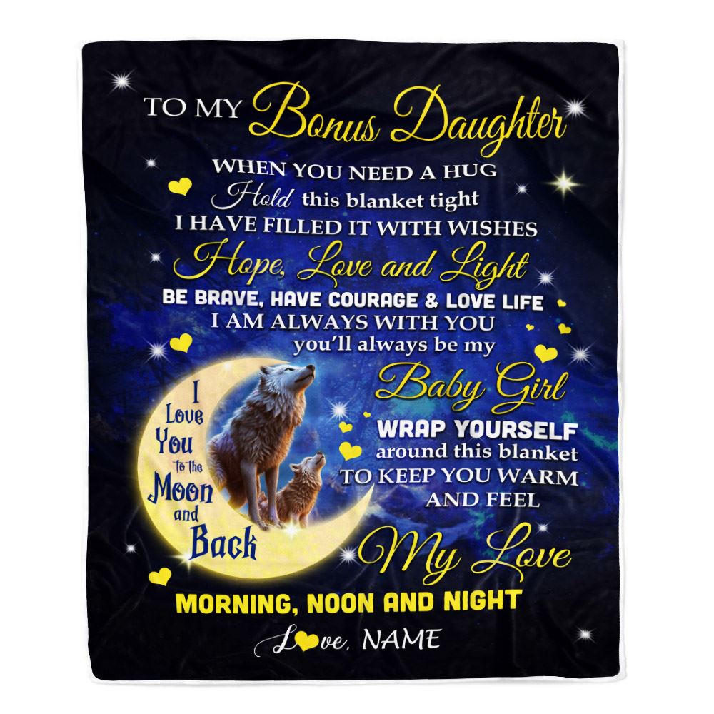 Personalized To My Bonus Daughter Blanket From Stepmother Stepdad I Am Always With You Wolf StepDaughter Birthday Christmas Customized Fleece Throw Blanket | siriusteestore