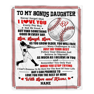 Personalized To My Bonus Daughter Blanket From Stepmother Stepdad I Believe In You Baseball Bonus Daughter Birthday Christmas Customized Fleece Throw Blanket | siriusteestore