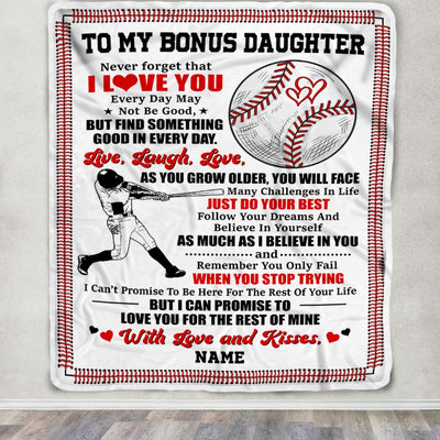 Personalized To My Bonus Daughter Blanket From Stepmother Stepdad I Believe In You Baseball Bonus Daughter Birthday Christmas Customized Fleece Throw Blanket | siriusteestore