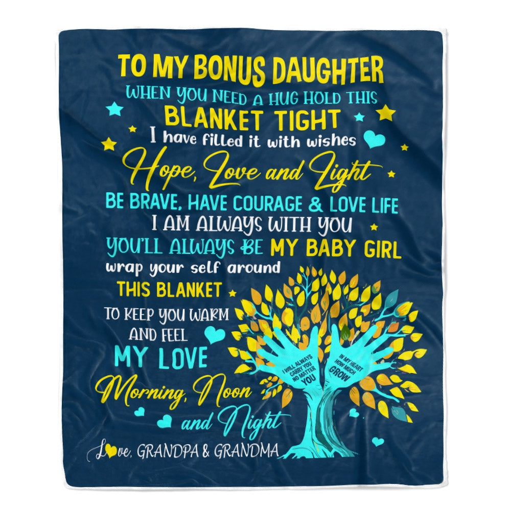 Personalized To My Bonus Daughter Blanket From Stepmother When You Need A Hug Baby Girl Stepdaughter Birthday Christmas Customized Fleece Blanket | siriusteestore