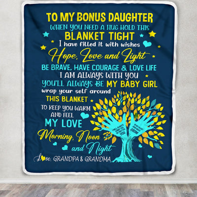Personalized To My Bonus Daughter Blanket From Stepmother When You Need A Hug Baby Girl Stepdaughter Birthday Christmas Customized Fleece Blanket | siriusteestore
