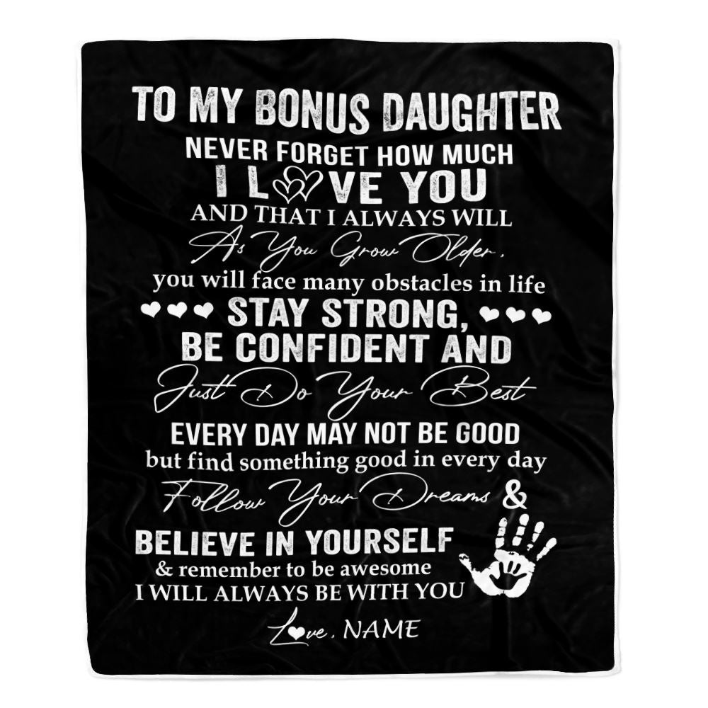 Personalized To My Bonus Daughter Blanket I Love You Forever From Stepmom Stepdad Stepdaughter Birthday Christmas Graduation Customized Fleece Blanket | siriusteestore