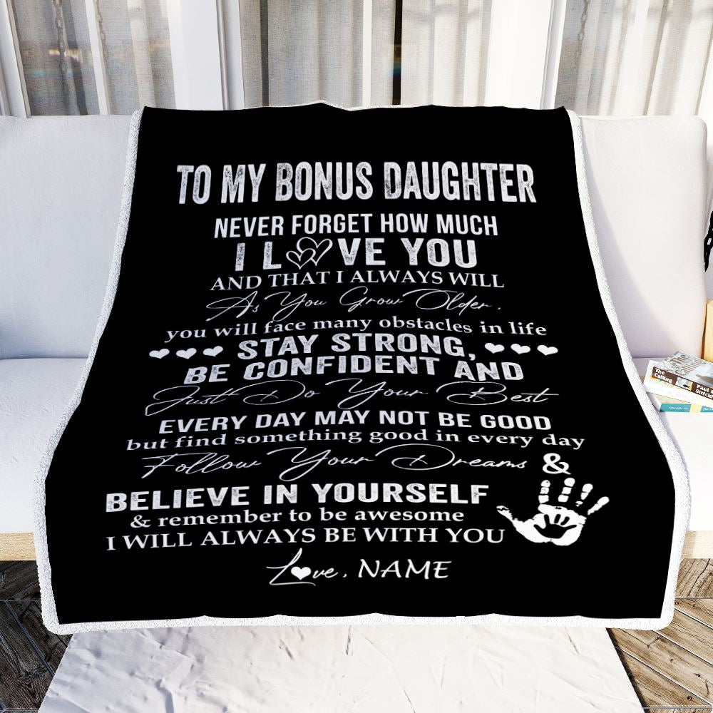 Personalized To My Bonus Daughter Blanket I Love You Forever From Stepmom Stepdad Stepdaughter Birthday Christmas Graduation Customized Fleece Blanket | siriusteestore