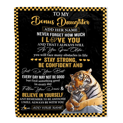 Personalized To My Bonus Daughter Blanket Tiger I Love You Forever From Stepmom Stepdad Stepdaughter Birthday Gifts Christmas Graduation Custom Fleece Blanket | siriusteestore