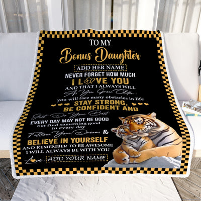 Personalized To My Bonus Daughter Blanket Tiger I Love You Forever From Stepmom Stepdad Stepdaughter Birthday Gifts Christmas Graduation Custom Fleece Blanket | siriusteestore