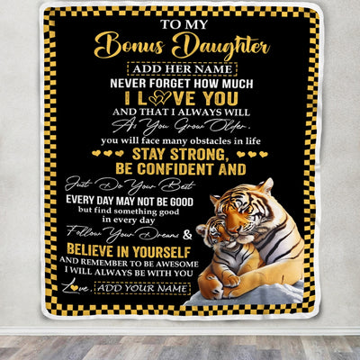 Personalized To My Bonus Daughter Blanket Tiger I Love You Forever From Stepmom Stepdad Stepdaughter Birthday Gifts Christmas Graduation Custom Fleece Blanket | siriusteestore