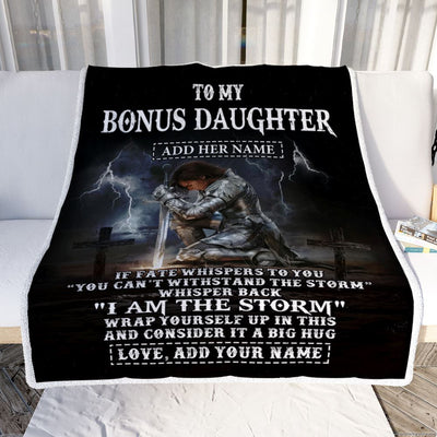 Personalized To My Bonus Daughter Blanket Women Warrior Knights Templar I Am The Storm Best Stepdaughter Birthday Gifts Christmas Customized Fleece Blanket | siriusteestore