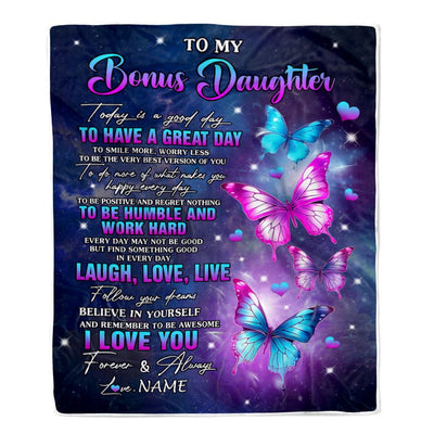 Personalized To My Bonus Daughter Butterfly Blanket From Stepmom Every Day Laugh Love Live Stepdaughter Birthday Gifts Christmas Customized Fleece Blanket | siriusteestore