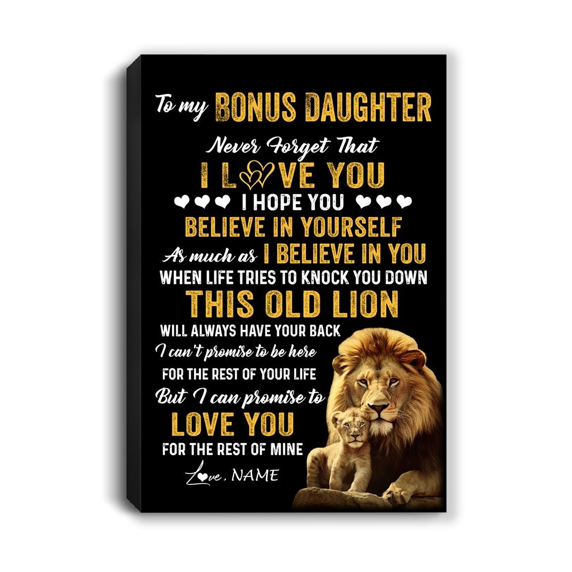 Personalized To My Bonus Daughter Canvas From Stepdad This Old Lion Love You Stepdaughter Birthday Gifts Graduation Christmas Custom Wall Art Print Framed Canvas | siriusteestore