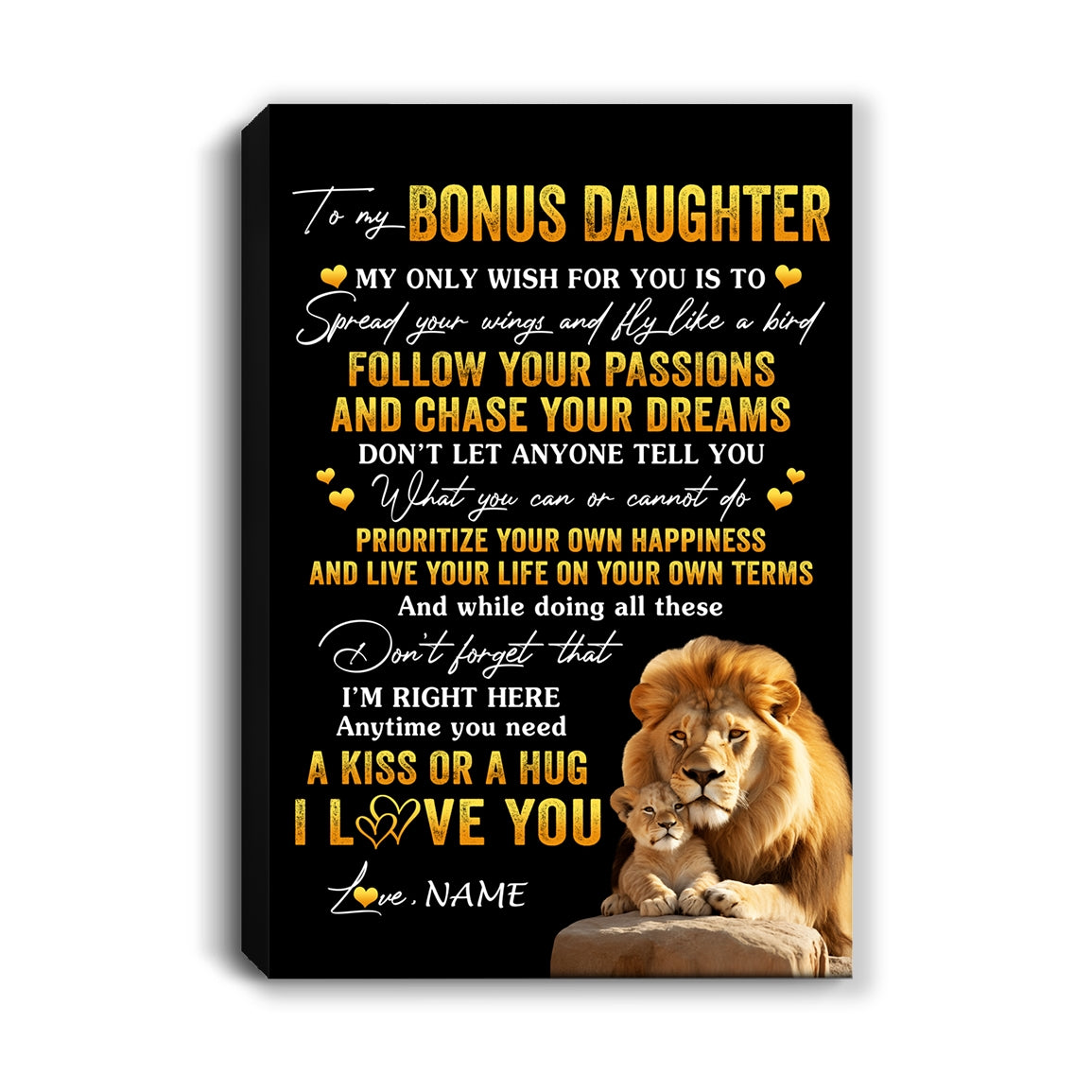 Personalized To My Bonus Daughter Canvas From Stepfather Lion My Only Wish For You Stepdaughter Birthday Gifts Graduation Christmas Custom Wall Art Print Framed Canvas | siriusteestore