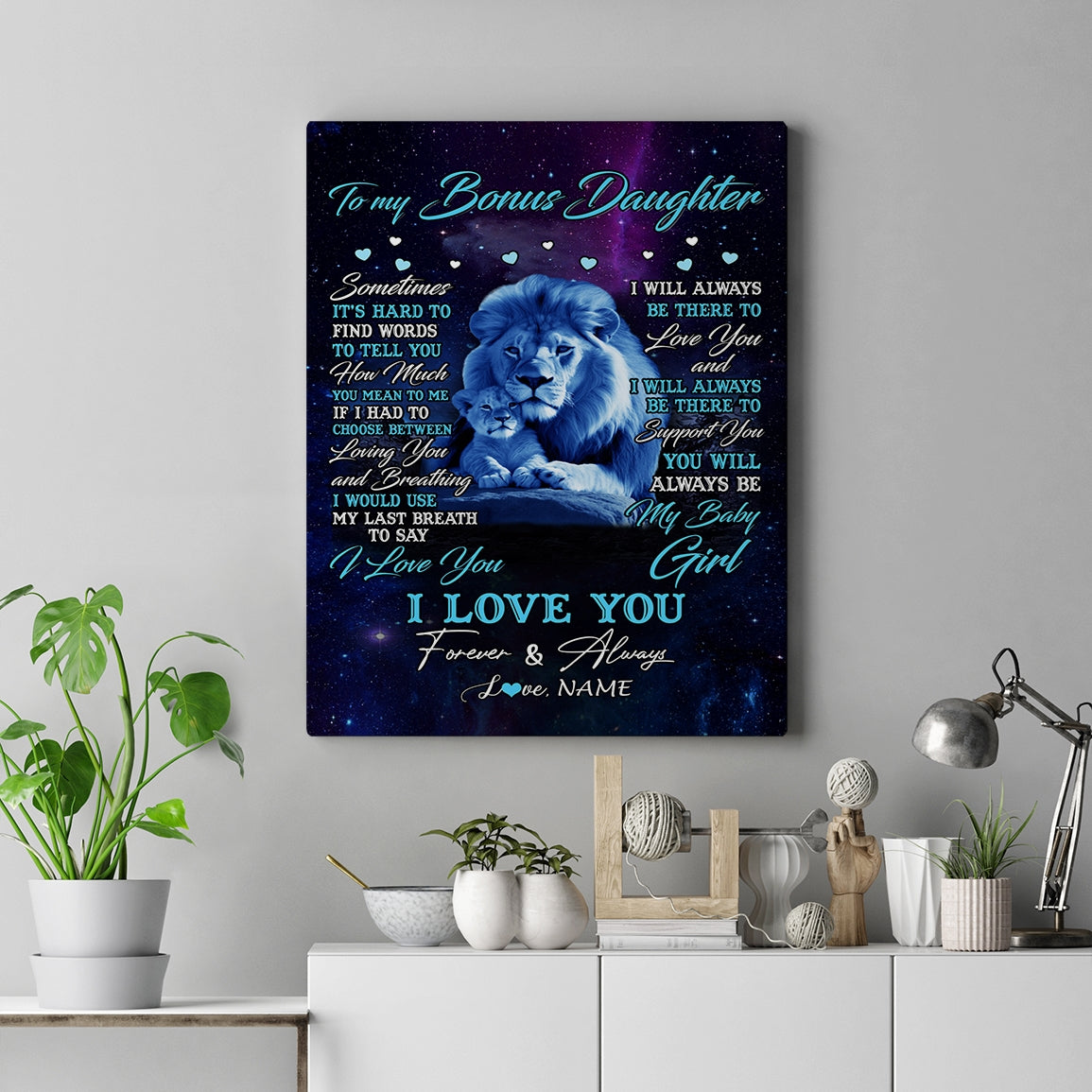 Personalized To My Bonus Daughter Canvas From Stepfather Sometimes It's Hard Lion Stepdaughter Gift Birthday Graduation Christmas Custom Wall Art Print Framed Canvas | siriusteestore