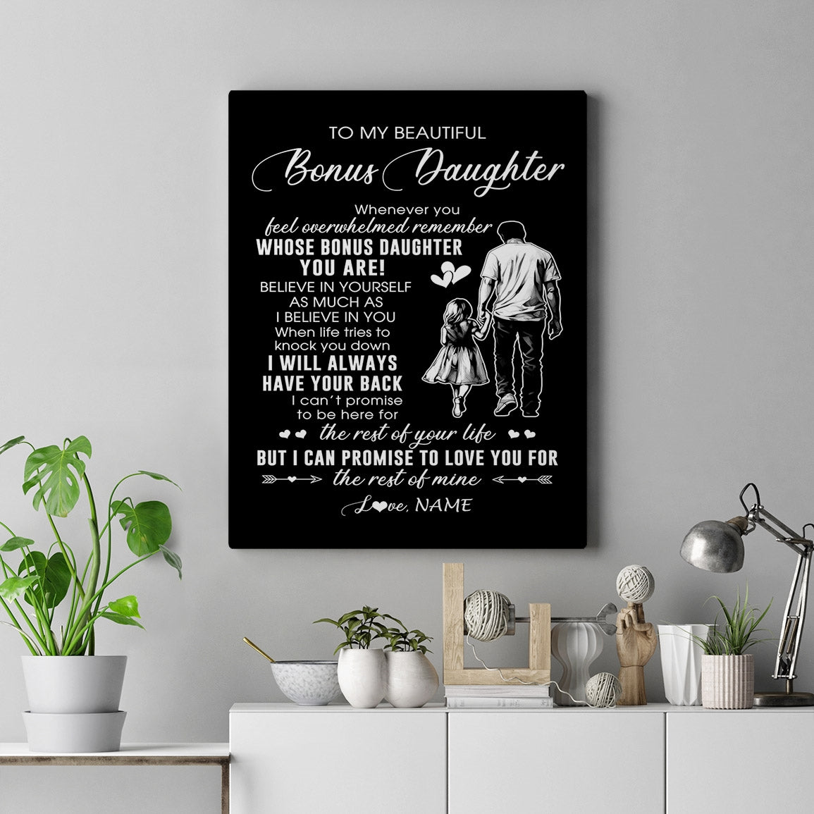 Personalized To My Bonus Daughter Canvas From Stepfather Whenever You Feel Overwhelmed Stepdaughter Birthday Graduation Christmas Custom Wall Art Print Framed Canvas | siriusteestore