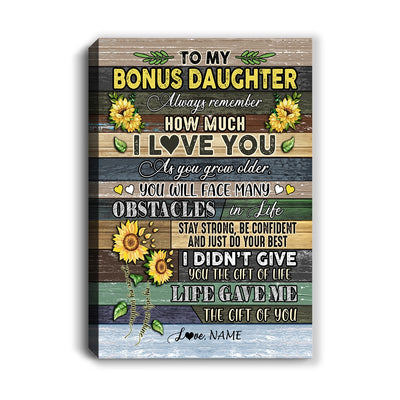 Personalized To My Bonus Daughter Canvas From Stepmom Always Remember How Much I Love You Wood Sunflower Stepdaughter Birthday Custom Wall Art Print Framed Canvas | siriusteestore