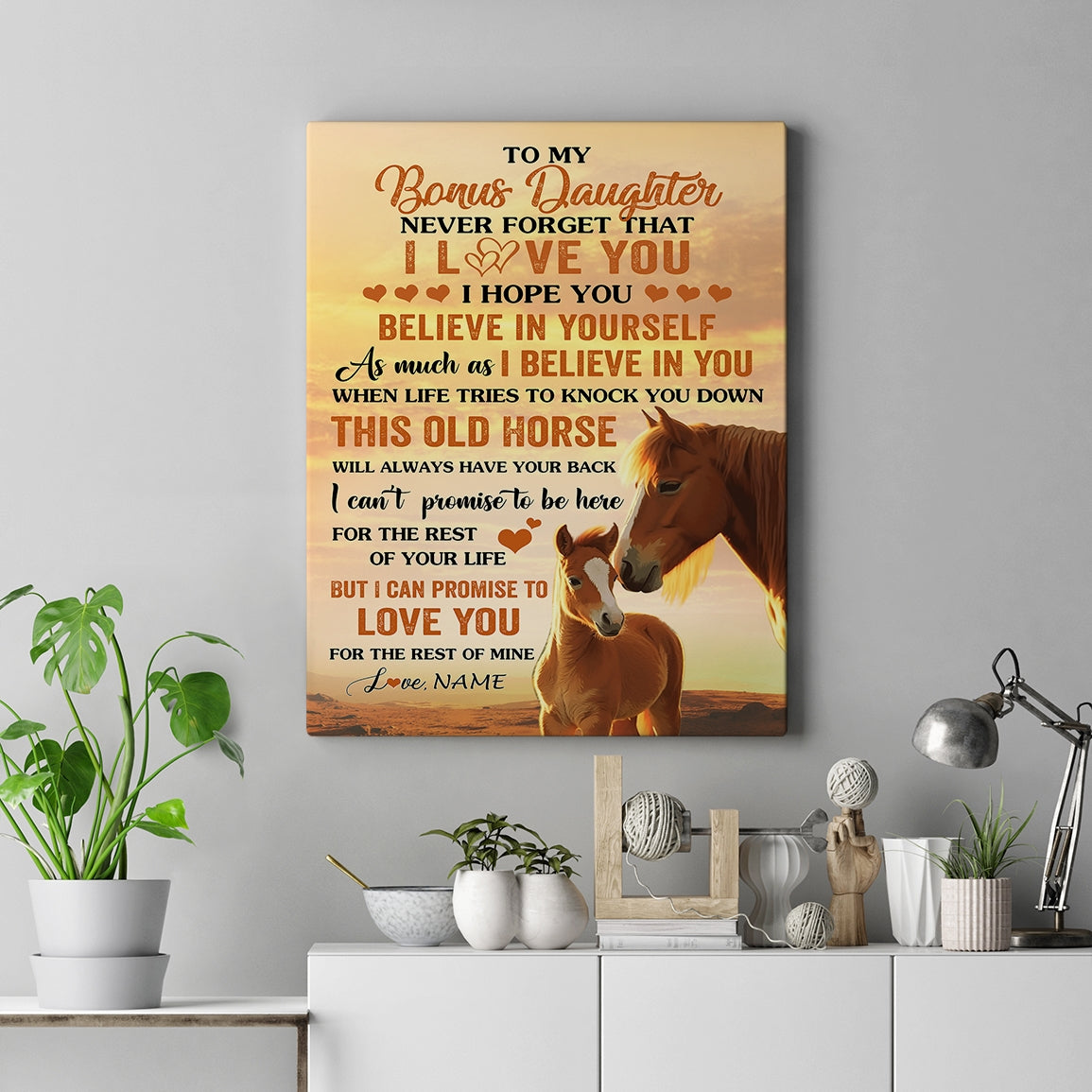 Personalized To My Bonus Daughter Canvas From Stepmom Dad This Old Horse Love You Stepdaughter Birthday Gifts Graduation Christmas Custom Wall Art Print Framed Canvas | siriusteestore