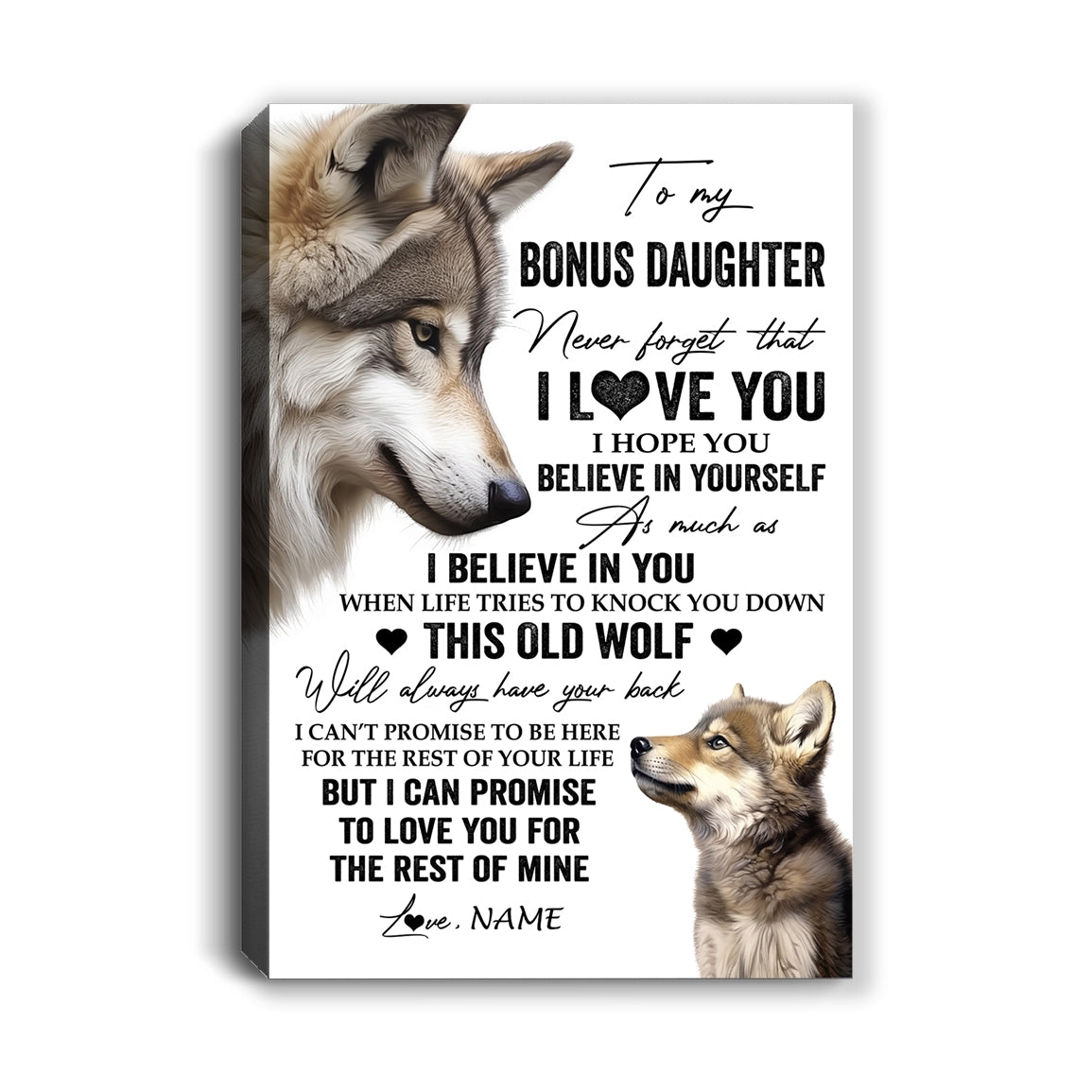Personalized To My Bonus Daughter Canvas From Stepmom Dad This Old Wolf Love You Stepdaughter Birthday Gifts Graduation Christmas Custom Wall Art Print Framed Canvas | siriusteestore