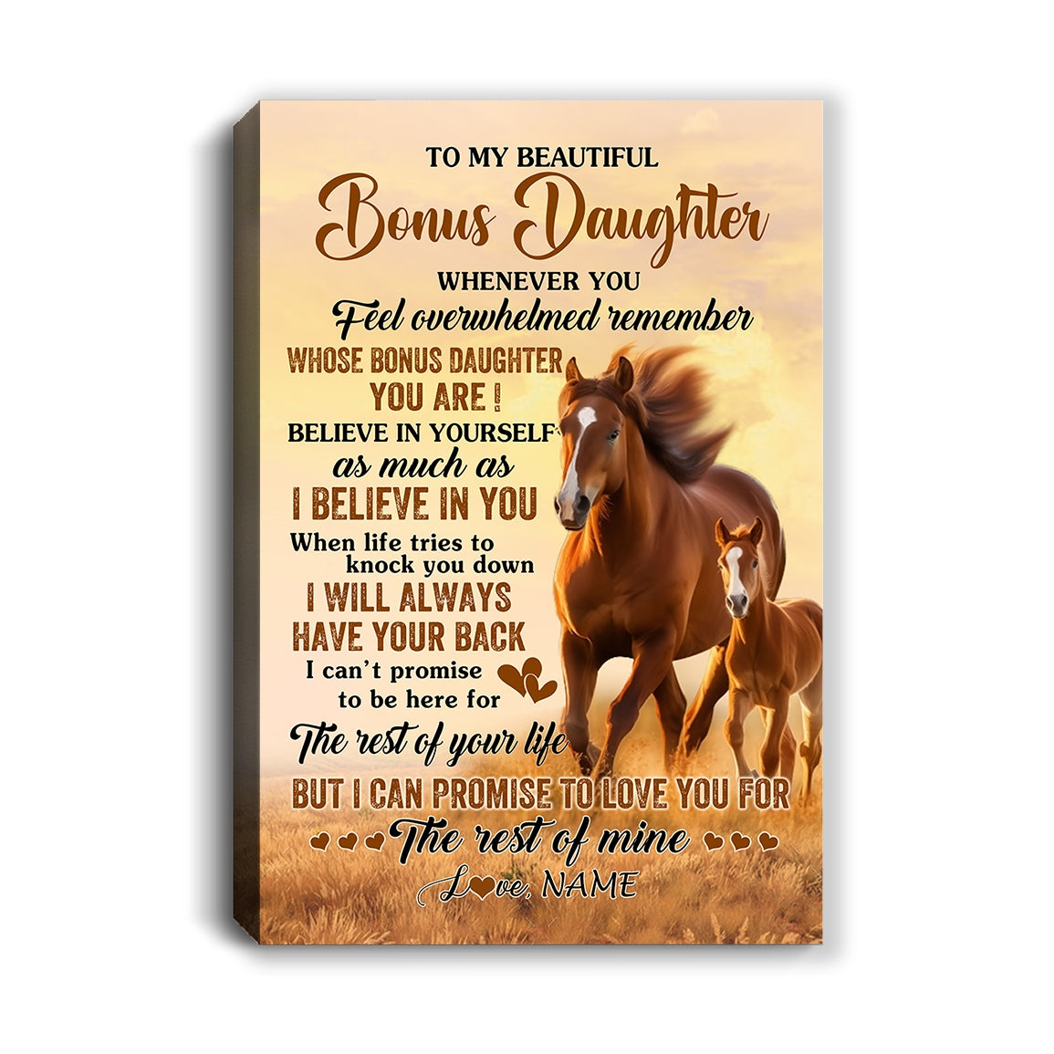Personalized To My Bonus Daughter Canvas From Stepmom Dad Whenever You Feel Horse Stepdaughter Birthday Gifts Graduation Christmas Custom Wall Art Print Framed Canvas | siriusteestore