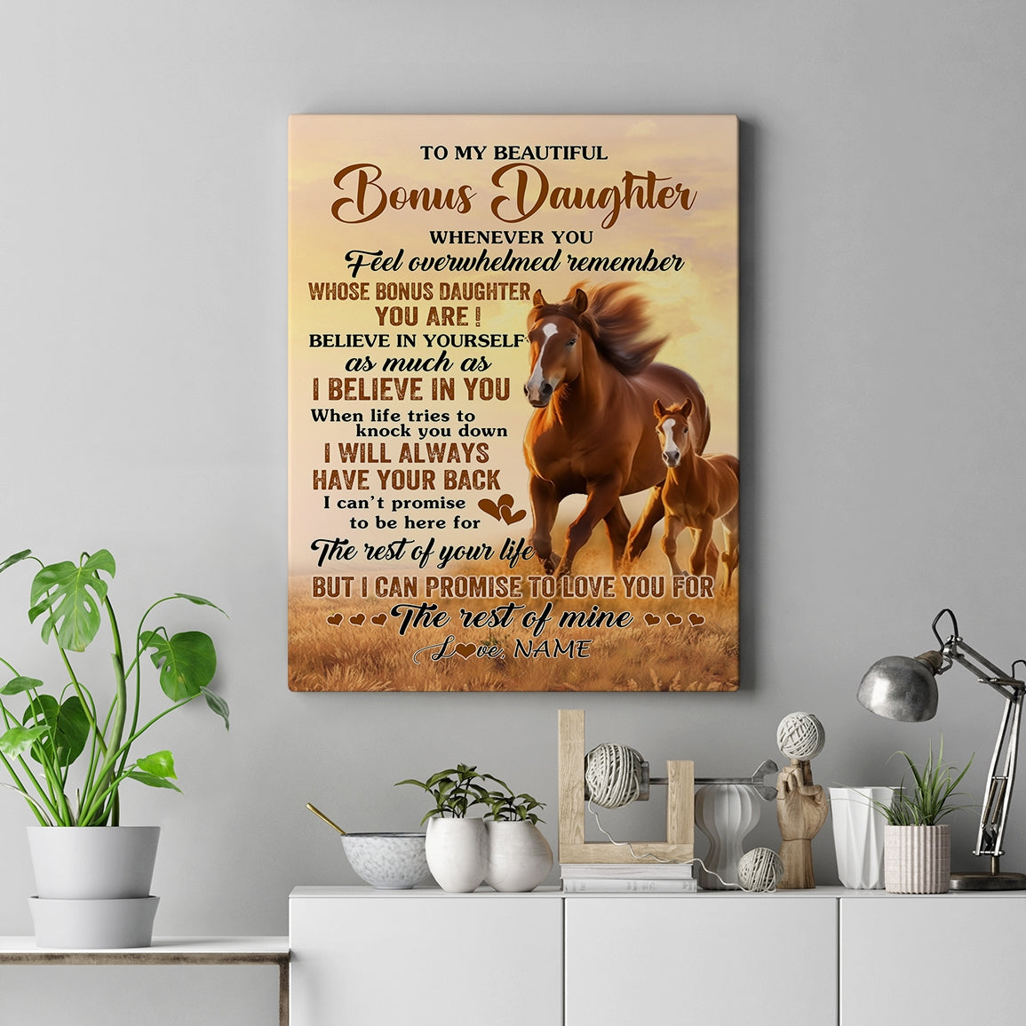 Personalized To My Bonus Daughter Canvas From Stepmom Dad Whenever You Feel Horse Stepdaughter Birthday Gifts Graduation Christmas Custom Wall Art Print Framed Canvas | siriusteestore