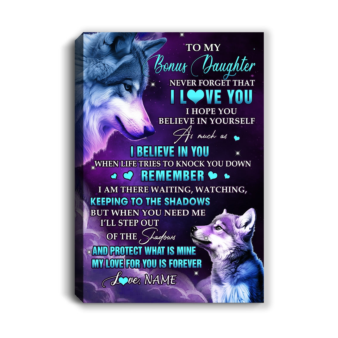 Personalized To My Bonus Daughter Canvas From Stepmom Dad Wolf Moon My Love For You Is Forever Stepdaughter Birthday Gifts Christmas Custom Wall Art Print Framed Canvas | siriusteestore