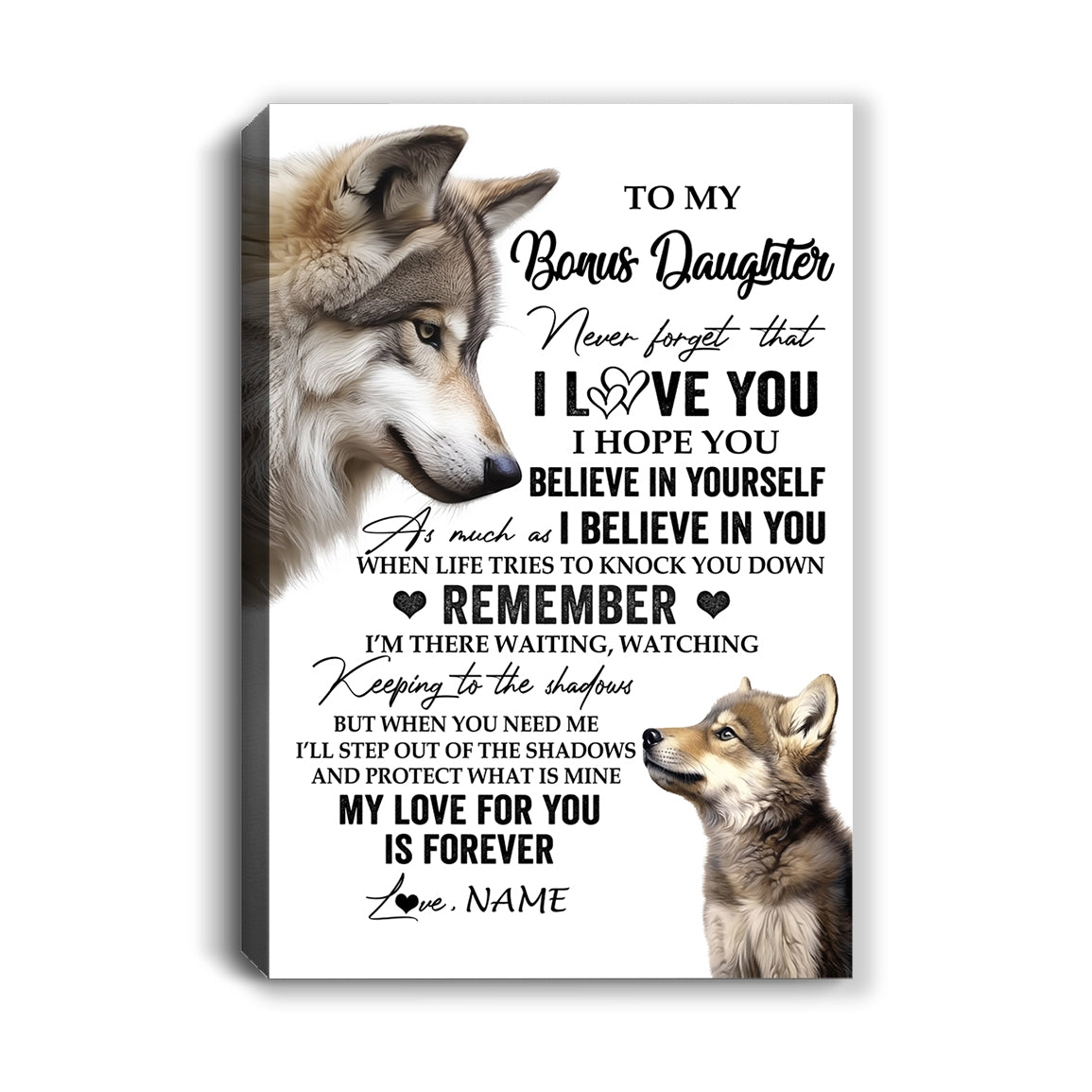 Personalized To My Bonus Daughter Canvas From Stepmom Dad Wolf My Love For You Is Forever Stepdaughter Birthday Gifts Christmas Custom Wall Art Print Framed Canvas | siriusteestore
