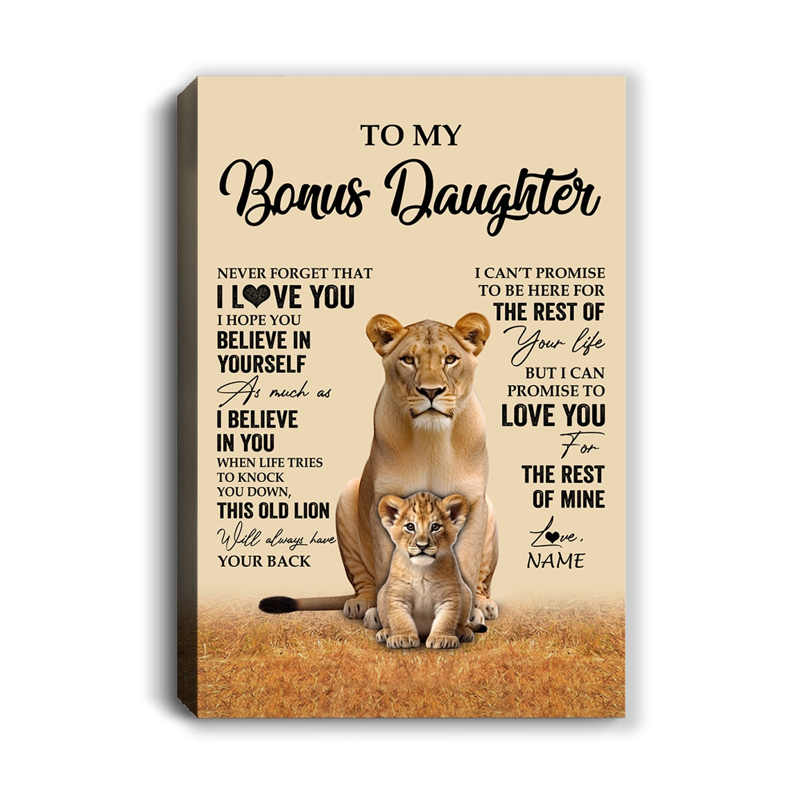 Personalized To My Bonus Daughter Canvas From Stepmom Lion Never Forget That I Love You Stepdaughter Birthday Gifts Christmas Custom Wall Art Print Framed Canvas | siriusteestore