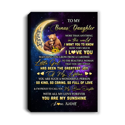 Personalized To My Bonus Daughter Canvas From Stepmom Positive Energy Encourage Brave Little Bear Stepdaughter Birthday Christmas Custom Wall Art Print Framed Canvas | siriusteestore