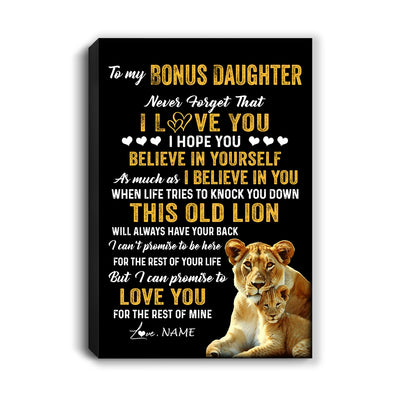 Personalized To My Bonus Daughter Canvas From Stepmom This Old Lion Love You Stepdaughter Birthday Gifts Graduation Christmas Custom Wall Art Print Framed Canvas | siriusteestore
