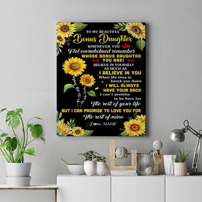 Personalized To My Bonus Daughter Canvas From Stepmom Whenever You Feel Sunflower Stepdaughter Birthday Gifts Graduation Christmas Custom Wall Art Print Framed Canvas | siriusteestore