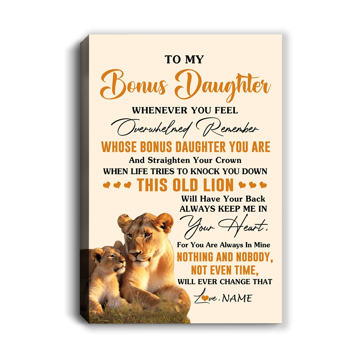 Personalized To My Bonus Daughter Canvas From Stepmom Whenever You Fell Overwhelmed Lion Stepdaughter Birthday Gifts Christmas Customized Fleece Canvas | siriusteestore