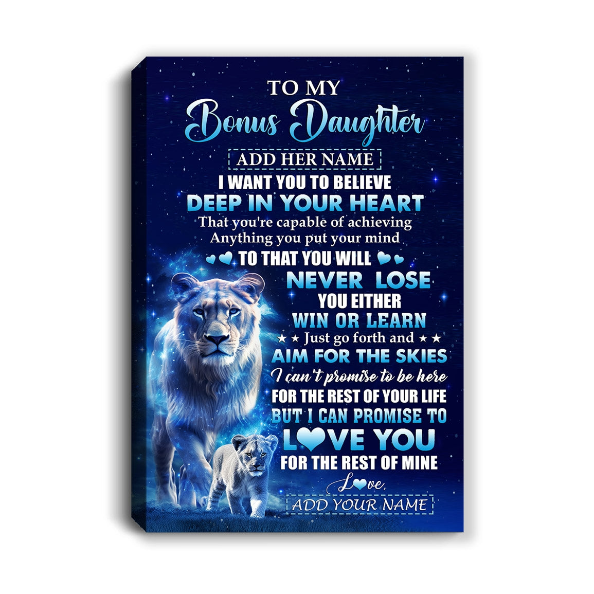 Personalized To My Bonus Daughter Canvas From Stepmother Believe Your Heart Stepdaughter Gift Birthday Graduation Christmas Custom Art Print Framed Canvas | siriusteestore