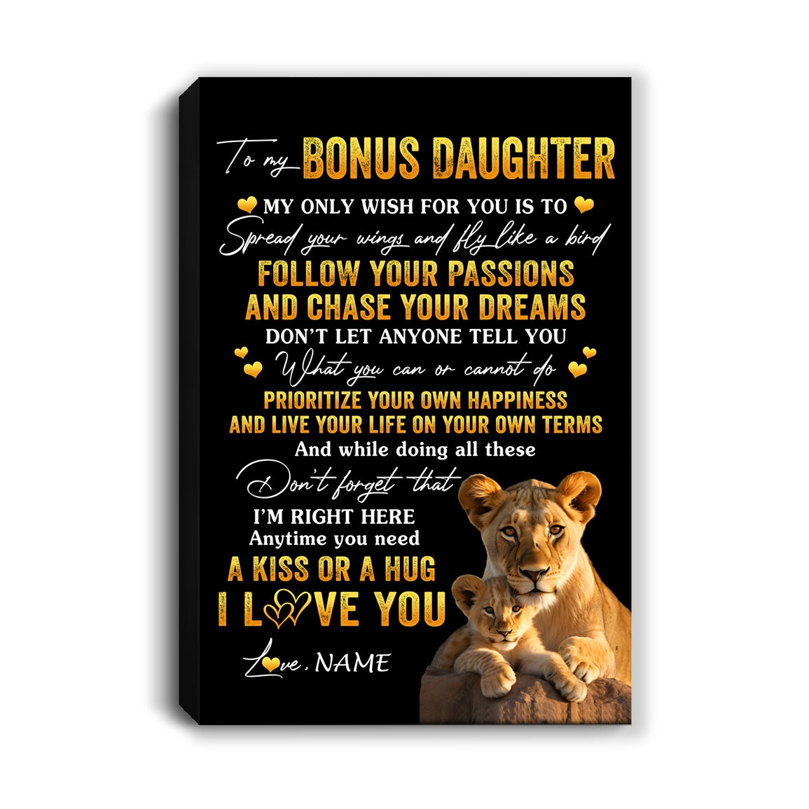 Personalized To My Bonus Daughter Canvas From Stepmother Lion My Only Wish For You Stepdaughter Birthday Gifts Graduation Christmas Custom Wall Art Print Framed Canvas | siriusteestore