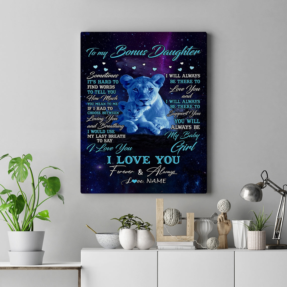 Personalized To My Bonus Daughter Canvas From Stepmother Sometimes It's Hard Lion Stepdaughter Gift Birthday Graduation Christmas Custom Wall Art Print Framed Canvas | siriusteestore