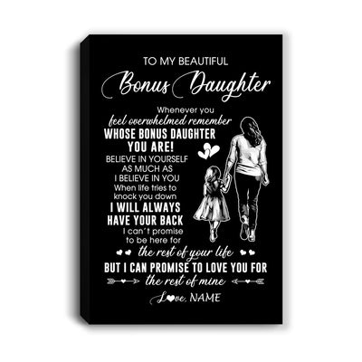 Personalized To My Bonus Daughter Canvas From Stepmother Whenever You Feel Overwhelmed Stepdaughter Birthday Graduation Christmas Custom Wall Art Print Framed Canvas | siriusteestore