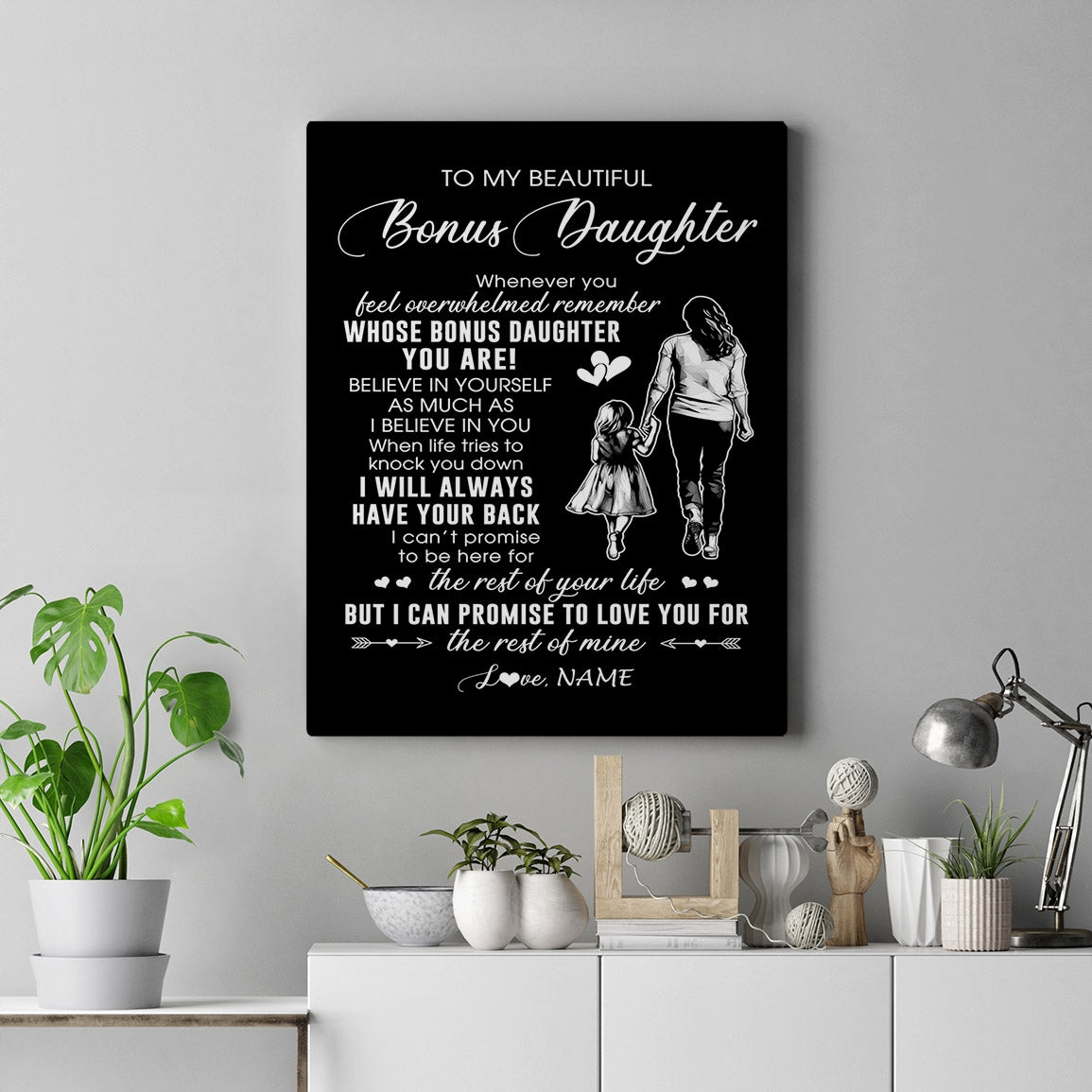 Personalized To My Bonus Daughter Canvas From Stepmother Whenever You Feel Overwhelmed Stepdaughter Birthday Graduation Christmas Custom Wall Art Print Framed Canvas | siriusteestore