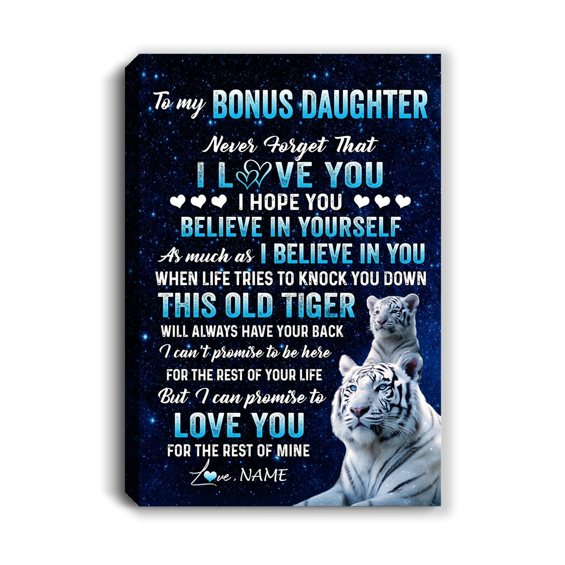 Personalized To My Bonus Daughter Canvas Gift From Stepmom Dad This Old Tiger Love You Stepdaughter Birthday Graduation Christmas Custom Wall Art Print Framed Canvas | siriusteestore