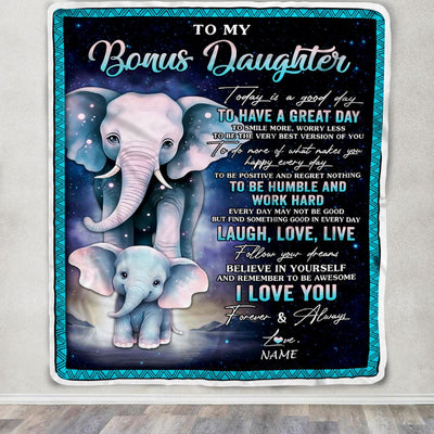 Personalized To My Bonus Daughter Elephant Blanket From Stepmom Every Day Laugh Love Live Stepdaughter Birthday Gifts Christmas Customized Fleece Blanket | siriusteestore